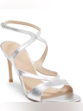 Stuart Weitzman Mariposa Ankle
Strap High Heel Sandals in Metallic Silver
